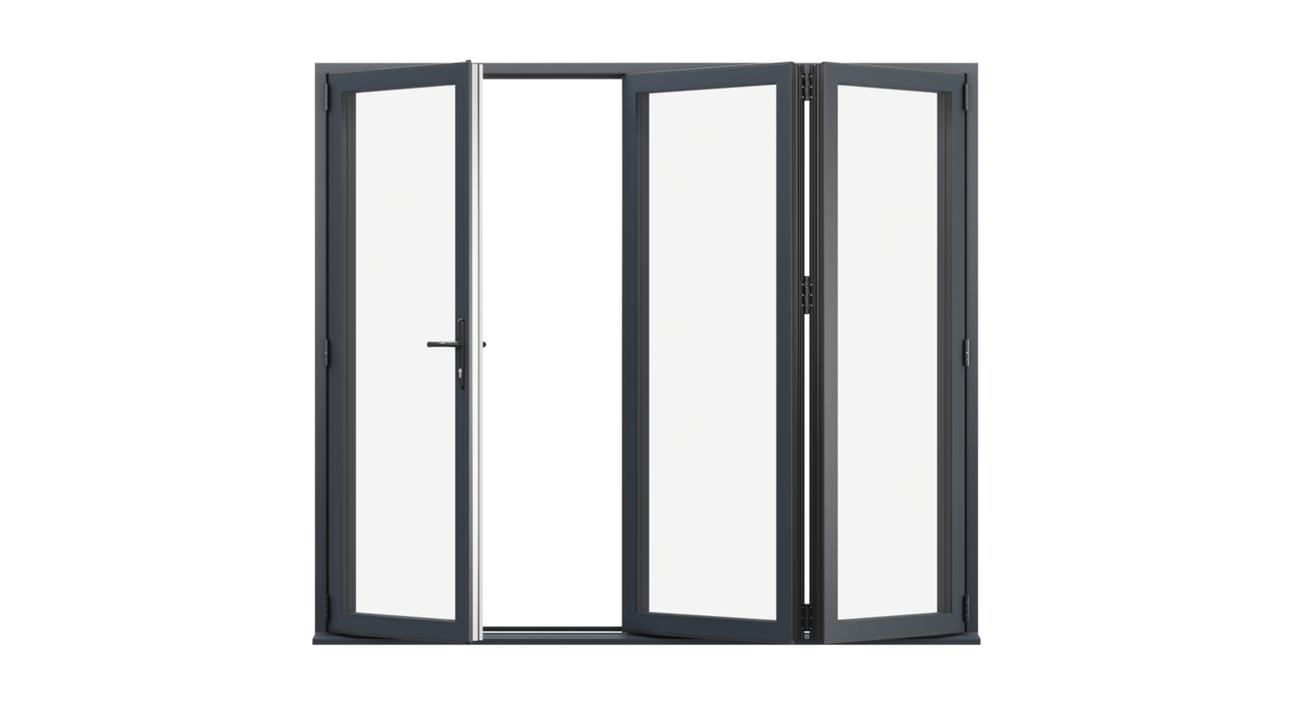 Open View - Anthracite Grey Aluminium Bifold Door - 1800mm x 2100mm - One Master to Left, Two Folding to the Right | 3-2-1