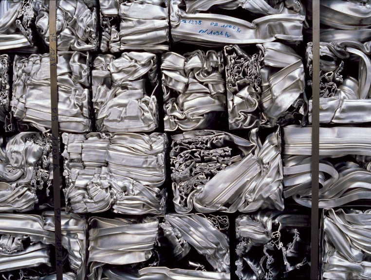 Image of compacted aluminium ready for recycling